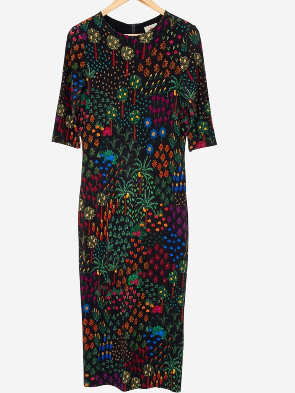 farm rio black tropical floral & tree print midi dress